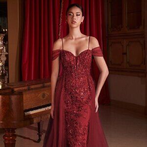 NEW LONG FORMAL SWEETHEART NECK MERMAID DRESS WITH OFF SHOULDER SLEEVES CD SF009